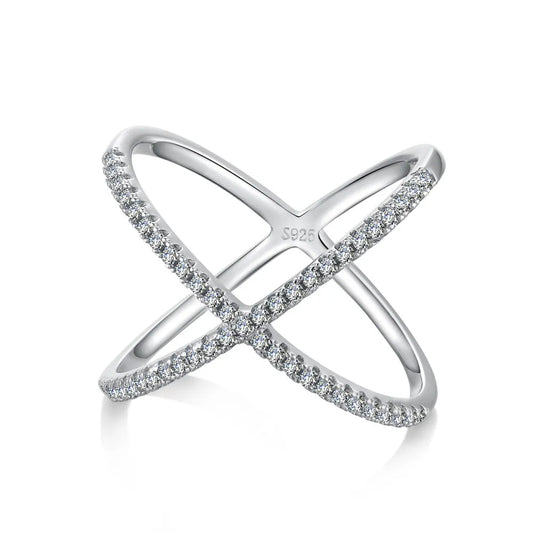 Aetolia Fashion Ring 925 Sterling Silver X Cross Shape Ring Cz Cubic Zirconia Eternity Wedding Band Women Rings Jewelry Women