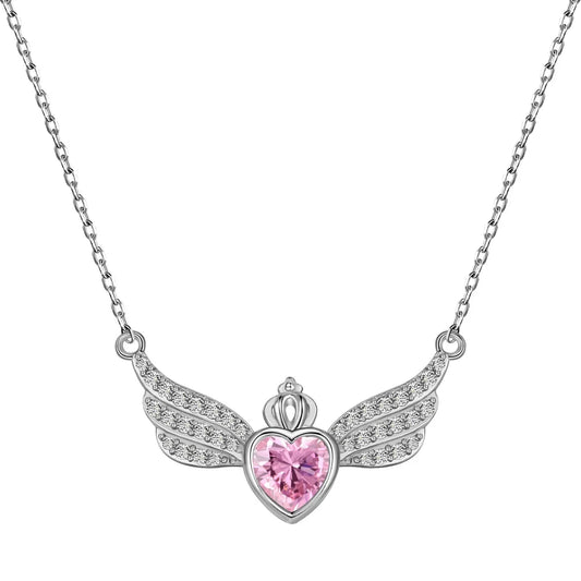 Aetolia Luxury Cute Pure S925 Silver Cz Zirconia Necklace 18K Gold Plated Pink Heart Angle Wings Pendant Necklaces For Women