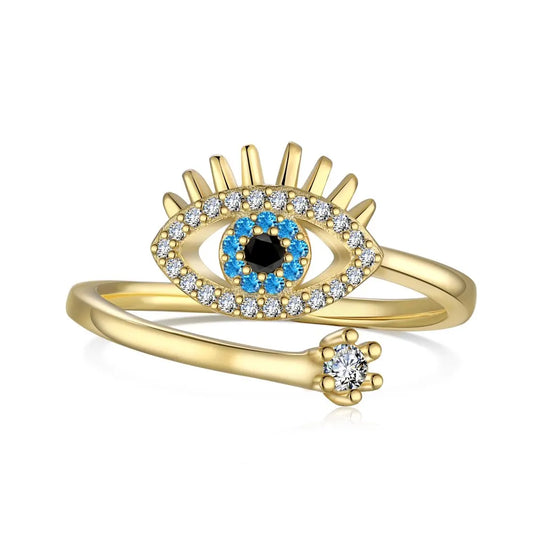 Aetolia Dainty Blue Turkish Devil Eyes Diamond Rings 925 Silver 18K Gold Plated Adjustable Statement Zircon Devil Eyes Rings For Women