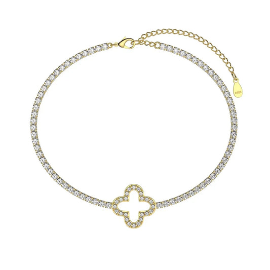 Aetolia Minimalist Trendy Jewelry 18K Gold Plated Cz Bracelet Elegant S925 Sterling Silver Hollow Four Leaf Clover Bracelets Women