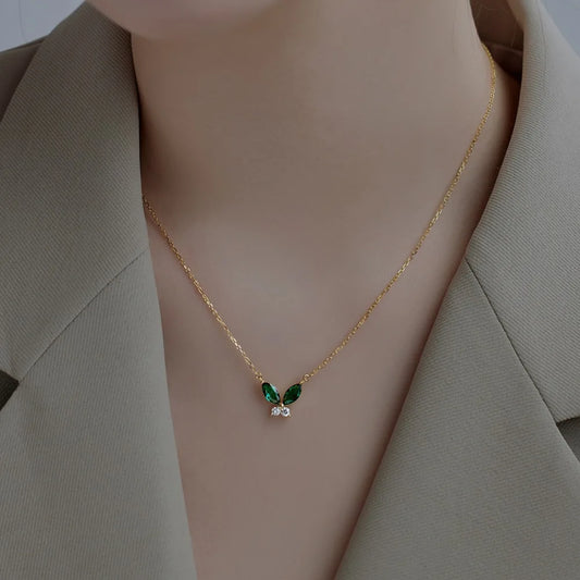 Aetolia Non Tarnish Free Waterproof Choker Jewelry Cubic Zircon 18K Gold Plated Necklace 925 Silver Red Green Butterfly Necklaces Women