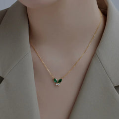 Aetolia Non Tarnish Free Waterproof Choker Jewelry Cubic Zircon 18K Gold Plated Necklace 925 Silver Red Green Butterfly Necklaces Women