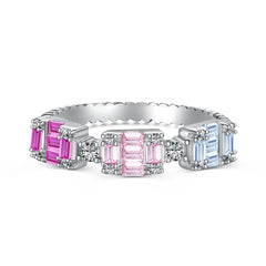 Aetolia Fade Free Square Shape 925 Sterling Silver Ring Eternity Band Rainbow Pink Diamond Wedding Cz Cubic Zirconia Rings Jewelry Women