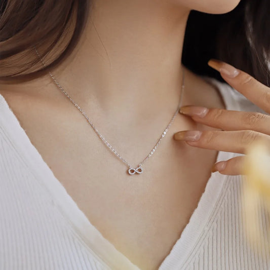 Aetolia Trendy Fashion Jewelry Cubic Zirconia Forever Love Infinity Pendant Necklace 925 Sterling Silver Adjustable Necklaces For Women