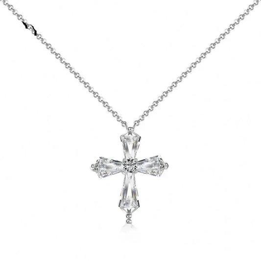 Aetolia Exquisite Cross Pendant 925 Sterling Silver Necklace Diamond Cz Zirconia Chain For Party Birthday Gift Necklaces Women