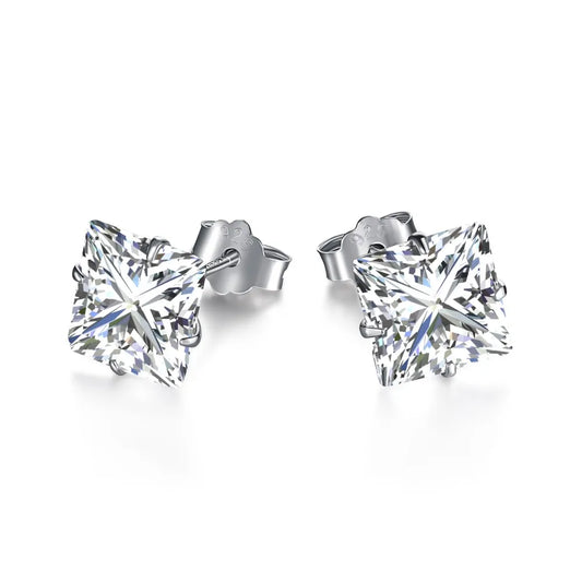 Aetolia 8mm 4 claws square stud earring 5AAAAA CZ cubic zirconia engagement women jewellery wedding 925 sterling silver earrings