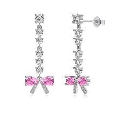 Aetolia Sweet New Elegant Pink 5A Cubic Zircon Stud Earring 18K Gold Plated S925 Silver Tassel Bow Drop Earrings For Girls Women