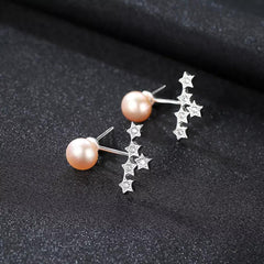 Aetolia 925 Sterling Silver Natural Freshwater Pearl Earrings Five Stars Stud Earrings FE0073