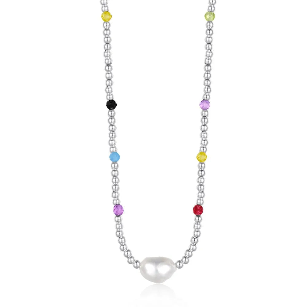 Aetolia Customized 925 Sterling Silver Necklaces Choker Bead Chain Cubic Zirconia Colorful 18K Gold Plated Necklace Jewelry