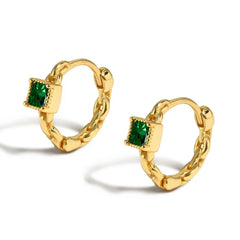 Aetolia 925 Sterling Silver Simple Minimalist Design Silver 18K Gold Plated Green 5A Cubic Zirconia Hoop Earrings for Women