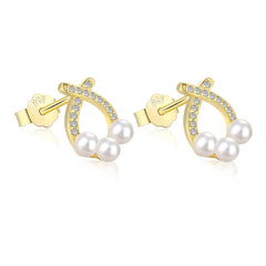 Aetolia 925 Women Statement Earring Set Korean Fashion Pearls Knot Sterling Silver Tiny Trend Zircon Cherry Stud Gold Heart