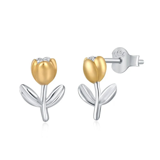 Aetolia Wholesale Elegant S925 Sterling Silver Needle Earrings Enamel 18K Gold Plated Stud Earrings Tulip Flower Earring For Women