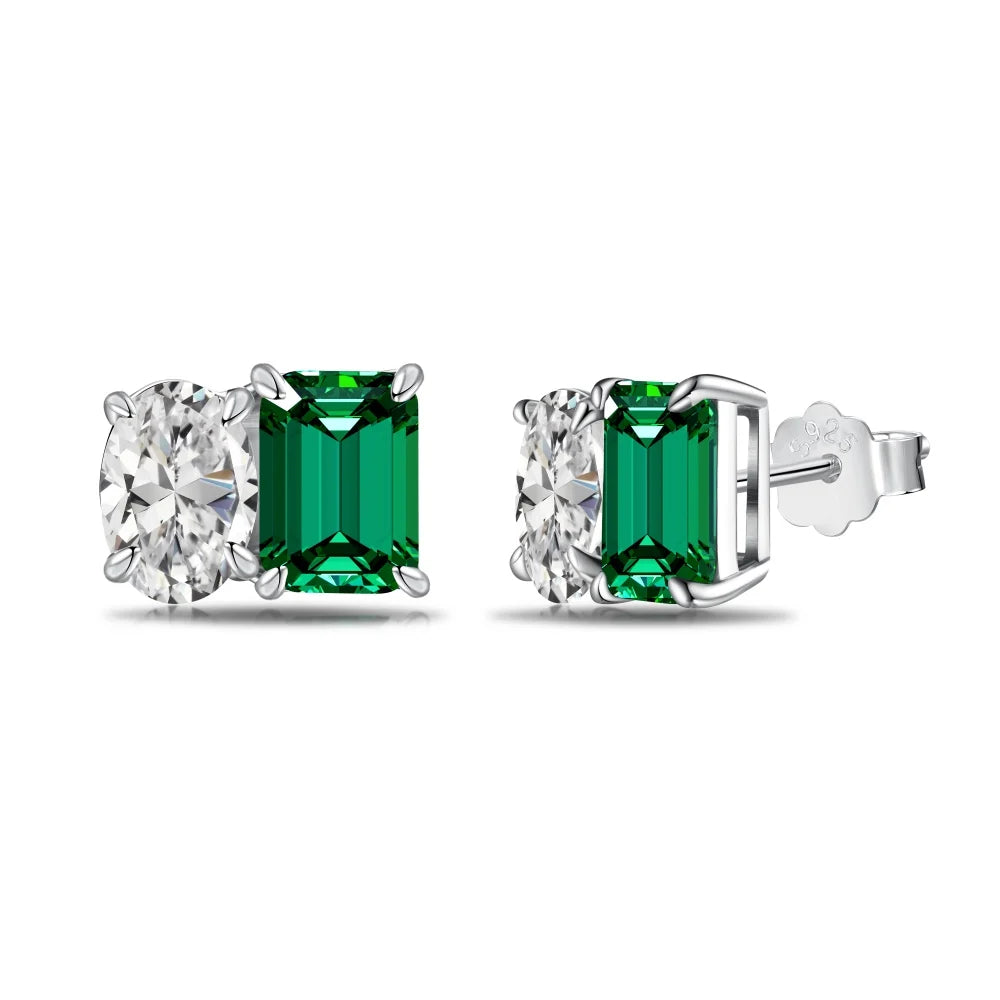 Aetolia New Arrivals Elegant Two Stone Cz Cubic Zirconia Jewelry Set S925 Sterling Silver Square Design Emerald Stud Earrings For Women