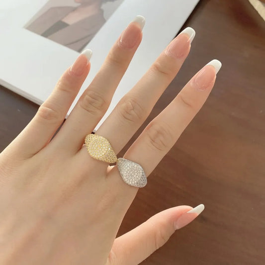 Aetolia 18K Gold Plated Statement Cocktail Round Dome Big Hollow Vintage Wedding Band Ring Diamond Pave Signet Rings Jewelry Women