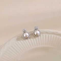 Aetolia New Arrival White Cz Cubic Zirconia Freshwater Pearl Stud Earring Wholesale 925 Sterling Silver Stud Earrings For Women Girl