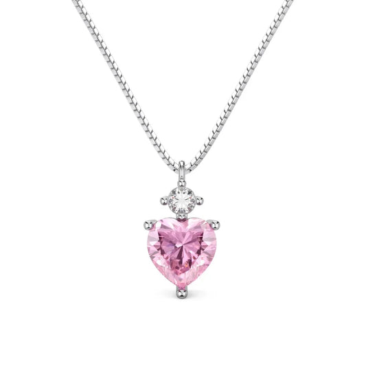 Aetolia Tarnish Free 5A Cubic Zircon Heart Pendant Pink Stone Chain Necklace Forever Love Diamond S925 Silver Necklaces For Women