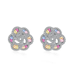 Aetolia Hypoallergenic S925 Sterling Silver Earring Flower Shape Colorful Stone Emerald Cz Cubic Zirconia Stud Earrings For Women