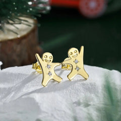 Aetolia Gingerbread Man Ear Christmas Gift Authentic 925 Sterling Silver 18K Gold Plated Ear Stud Earrings For Women Fine Jewelry Xmas