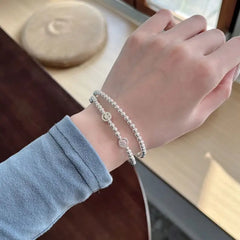 Aetolia Hot Sale Fine Jewelry Elastic Rope S925 Silver Bracelet Happy Simle Face Charm Double-Layer Chain Bracelets For Women