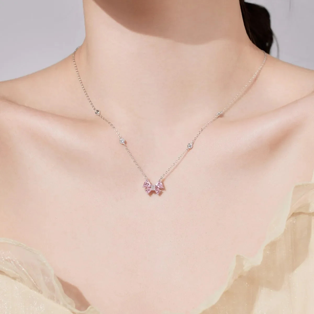 Aetolia High Quality Colorful Butterfly Bow Necklace Set S925 Sterling Silver Simple Clavicle Chain Necklaces Pendants For Women