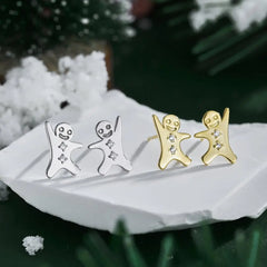 Aetolia Gingerbread Man Ear Christmas Gift Authentic 925 Sterling Silver 18K Gold Plated Ear Stud Earrings For Women Fine Jewelry Xmas