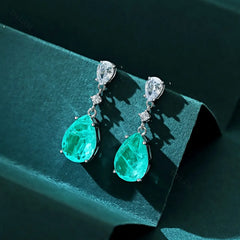 Aetolia 925 Sterling Silver Studs Earring Synthetic Stone Green Paraiba Tourmaline Stud Drop Earrings Wedding Engagement Fine Jewelry