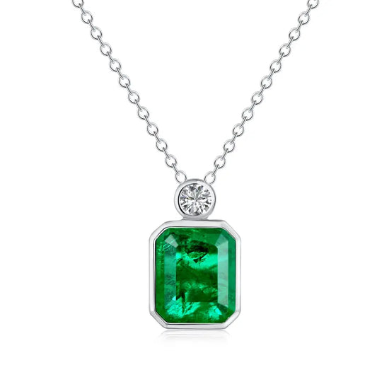 Aetolia Classic 925 Sterling Silver Chain Square Green Pendants Cubic Zirconia Iced Out Lab Grown Emeralds Pendant Necklaces For Women