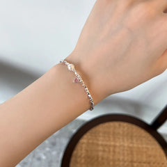 Aetolia High Quality Hypoallergenic Sweet Delicate Pearl Bracelet S925 Broken Silver Pink Heart Bangles For Women