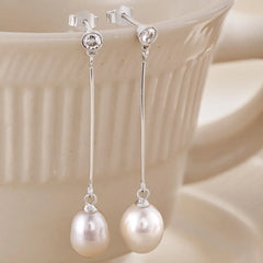 Aetolia Drop Earrings Cubic Zirconia Freshwater Pearl 925 Sterling Silver Dangle Earrings For Women Long Earrings Chain Hypoallergenic