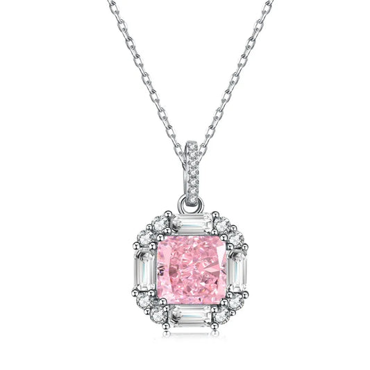 Aetolia Heart Square Shape Pink Cubic Zirconia 925 Sterling Silver Wedding Chunky Necklace Jewelry Bridal Pendants Sets For Women