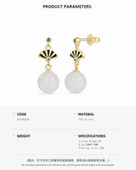 Aetolia Hypoallergenic S925 Silver Needle Drop Earrings Women 22K Gold Plated Sparkling Fan Shape Hetian Jade Earrings Jewelry