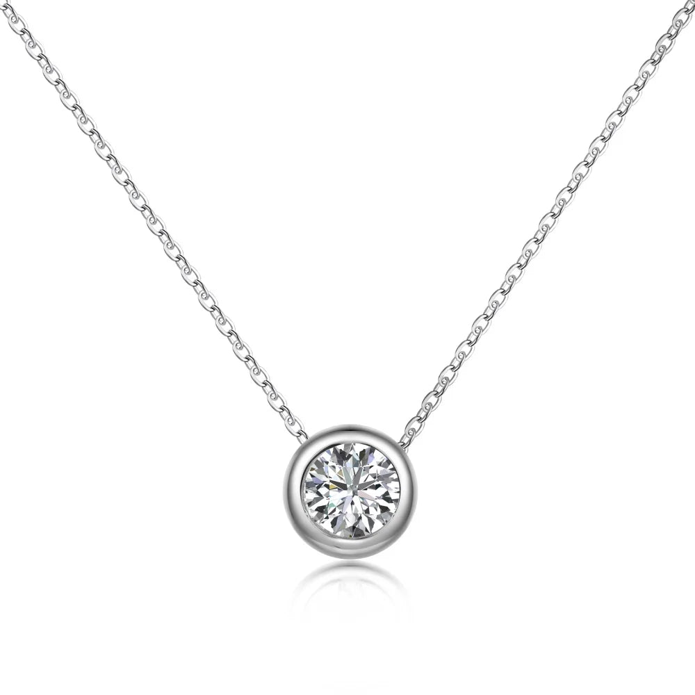 Aetolia Minimalism Round Cubic Zirconia Necklace Jewelry Set Charm Pendent Silver 925 Chain Link Zircon Necklaces For Women