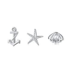 Aetolia New Arrival Cz Silver 18K Gold Plated Earrings Sets S925 Sterling Silver Small Simple Ocean Series Shell Starfish For Girl