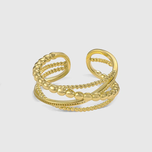 Aetolia Dainty Design In Stock S925 Sterling Silver Rhodium 18K Gold Plated Multiple Layer Beaded Intersect Adjustable Women Rings women