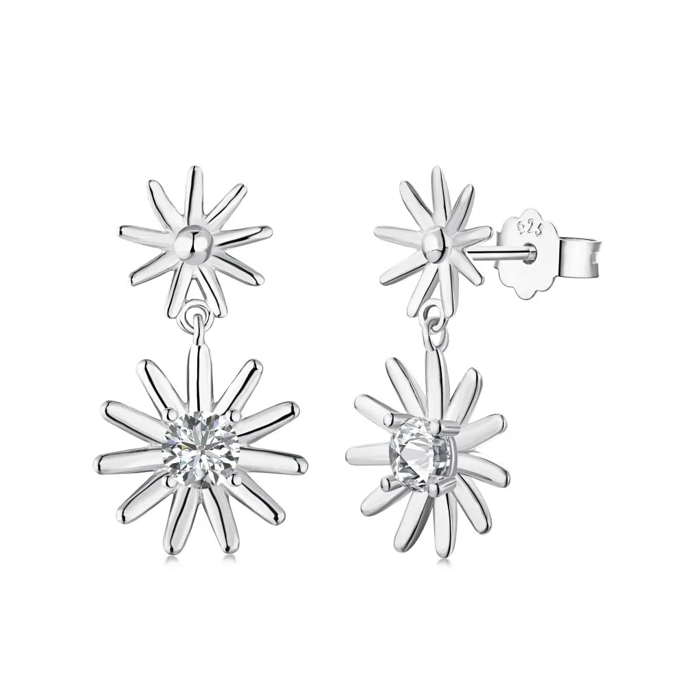 Aetolia ladies 925 cz hollow earring stone stud earrings silver luxury designer wreath twist post gold double daisy stud earring