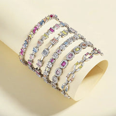 Aetolia Square Shape Colorful S925 Sterling Silver Bracelet Jewelry Set Cubic Zirconia Pink Stone Diamond Tennis Bracelets Women