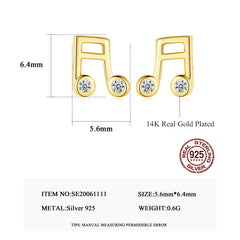 Aetolia 925 Sterling Silver 18K Gold Plated Charm Muisc Note Bezel Set Stud Earrings SE20061111