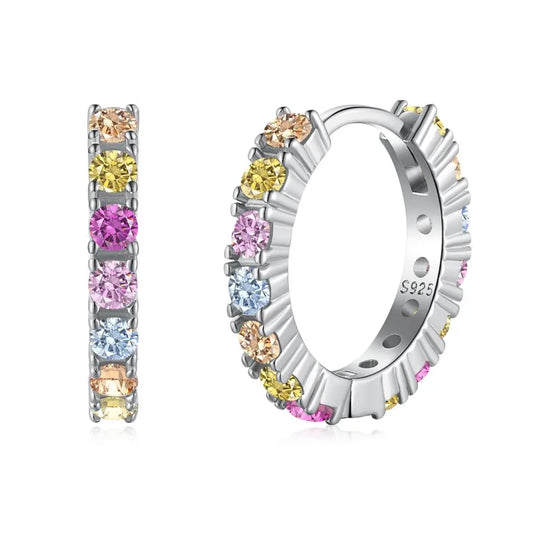 Aetolia Iced Out Eternity Band Diamond S925 Sterling Silver Earring Colorful Pink Stone Cz Cubic Zirconia Hoop Earrings For Women