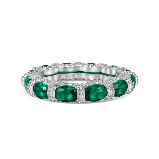 Aetolia Fine Jewelry S925 Sterling Silver Oval Cut Cubic Zirconia Ring Diamond Bridal Eternity Band Green Emerald Rings For Women