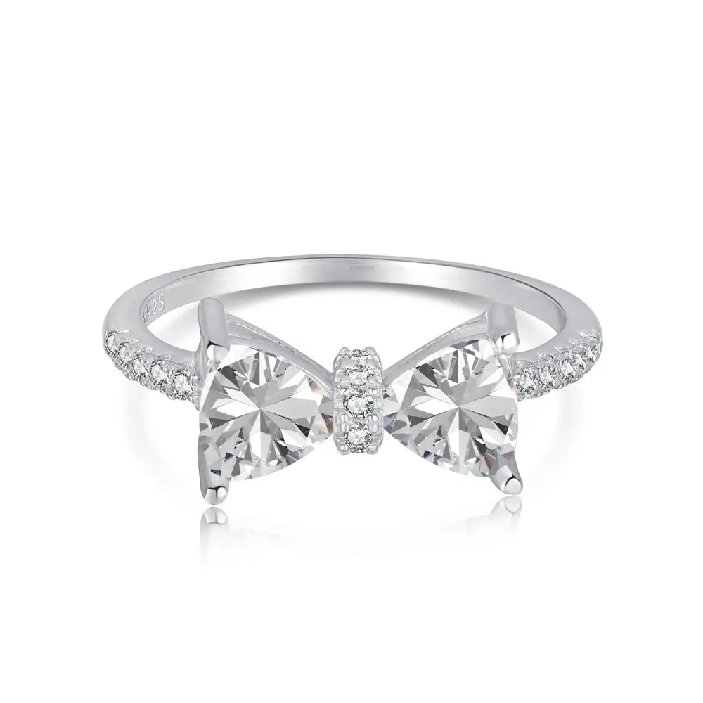 Aetolia Pink Heart Wedding Band Sparkling 5A Cubic Zirconia Ring Bow S925 Sterling Silver Ring For Women Birthday Gift