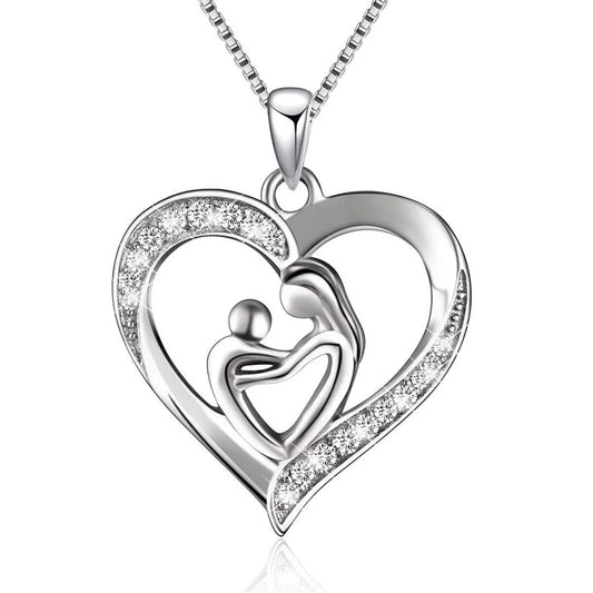 Aetolia Mother'S Day Gift No Moq S925 Silver Jewelry 18K Gold Necklace Cz Zirconia Heart Mom And Baby Pendant Necklaces For Women