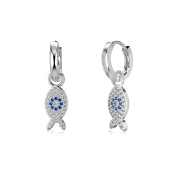 Aetolia Turkish Sapphire Cz Cubic Zircon Stone Blue Eyes Fish Shape Dangle Earring 925 Sterling Silver Hoop Earrings For Women