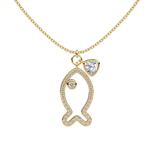 Aetolia 2024 Trendy 18K Gold Hollow Fish Necklace S925 Sterling Silver Cubic Zirconia Pendant Necklaces Jewelry For Women Gifts