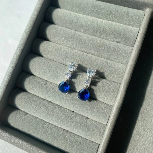 Aetolia S925 Sterling Silver Long Cubic Zirconia Delicate Blue Sapphire Drop Earring Engagement Party Wear Earrings For Women