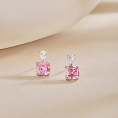 Aetolia Fine Jewelry High Quality 925 Sterling Silver Earring Cz Cubic Zircon Pink Sapphire Diamond Square Stud Earrings For Women Gift