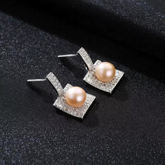 Aetolia 925 Sterling Silver Natural Freshwater Pearl Earrings Square Halo Stud Earrings FE0063