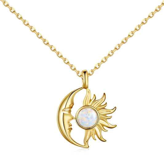 Aetolia 2024 New Design 18K Gold Plated S925 Silver Pendant Sun And Moon Necklace Blue Opal Personality Star Necklaces For Women