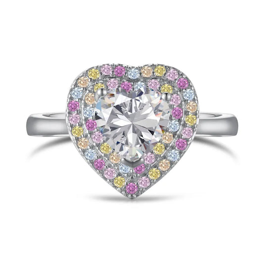 Aetolia Sparkling Heart Shape S925 Sterling Silver Ring Band Rainbow Colorful Pink Diamond Cz Cubic Zirconia Rings Jewelry Women