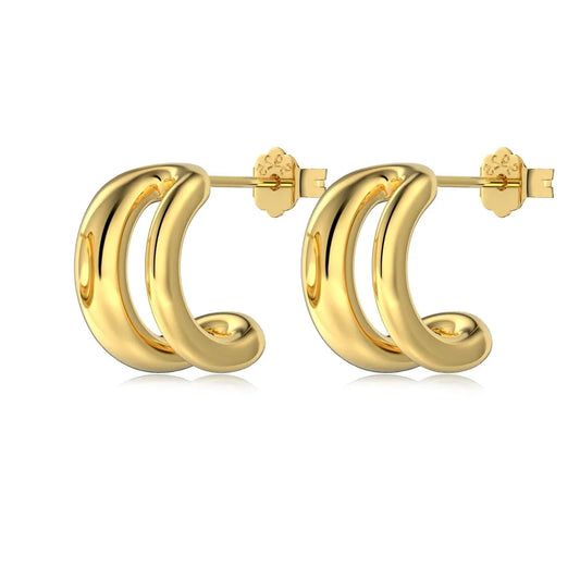 Aetolia 18K Gold Plated Unique Hypoallergenic S925 Silver Hoop Earring Minimalist Double-Layered Geometric Stud Earrings Women