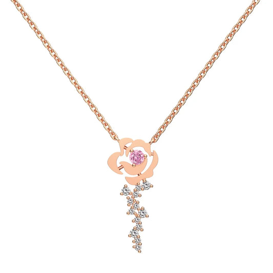 Aetolia Mother'S Day Gift Elegant Cz Zircon Necklace Rose Gold Camellia Flower Pendant S925 Silver Necklace For Women Mom Jewelry